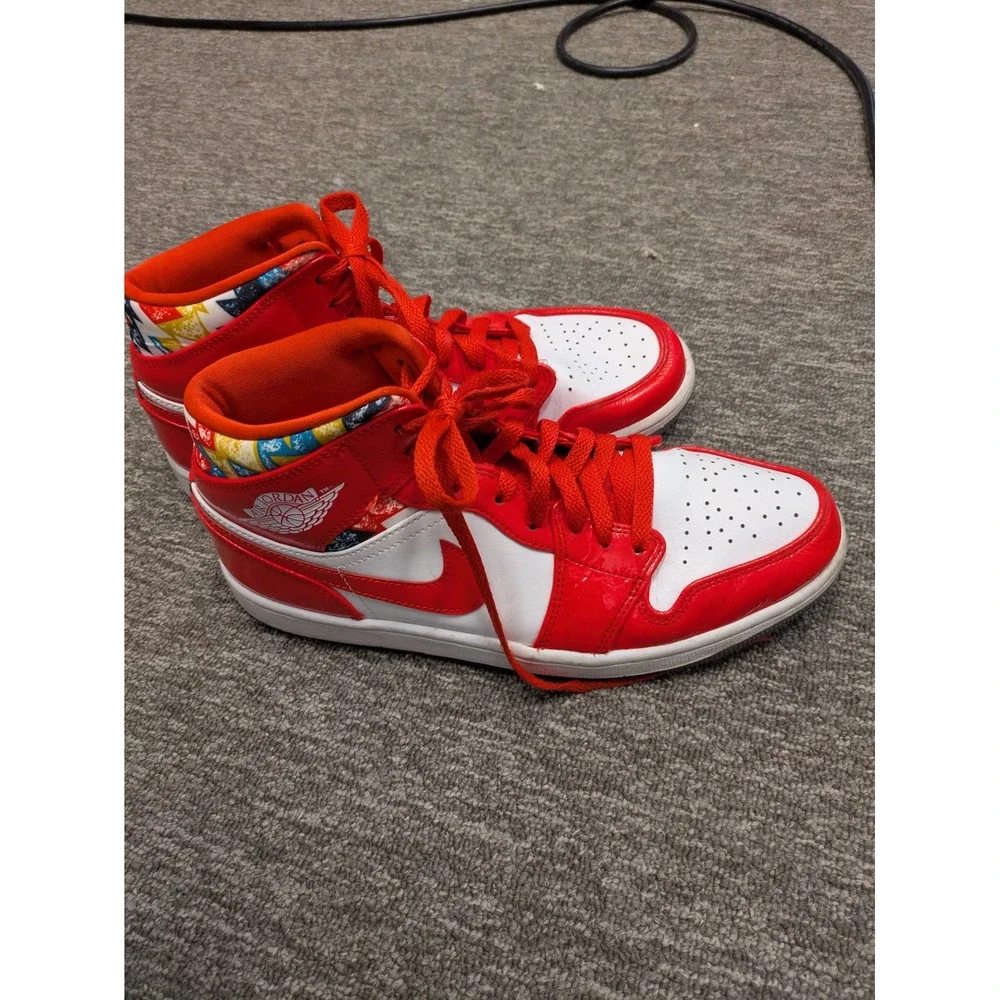Nike Air Jordan 1 Mid Men's Size 9‎ Chile Red White Patent Leather DC7294-600